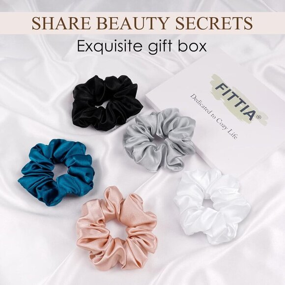 Silk Satin Hair Scrunchies Pack 5 No Crease Gentle on Hair for Women Girls
